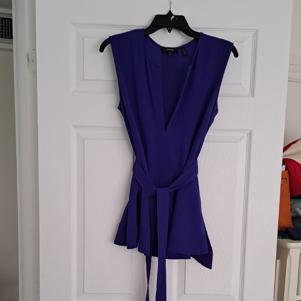 Theory Cobalt Blue V-Neck Blouse